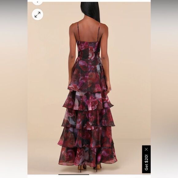 Lulus Stylish Decision Black And Magenta Floral Ruffled Maxi Dress - Picture 2 of 4